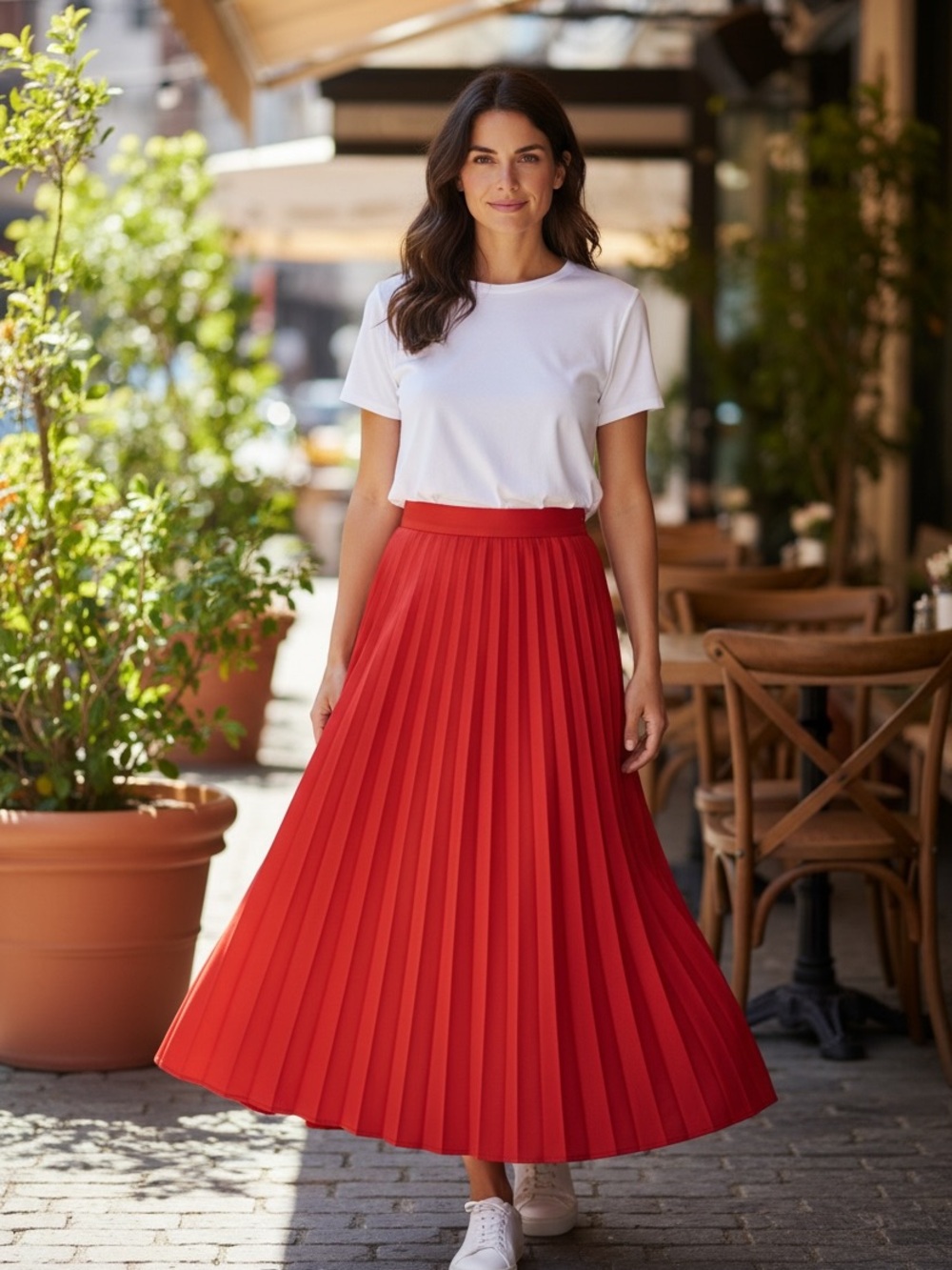 70s SUNNY LEIGH RED FLORAL BROCADE FLOWING PLEATED MIDI SKIRT COTTAGECORE SZ S